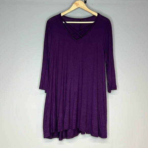 PURPLE RAYON CRISSCROSS V-NECK 3/4 SLEEVE XL FLOWY BLOUSE - Picture 1 of 8